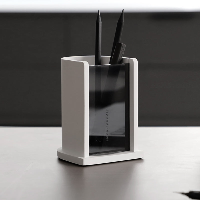 Minimalist Concrete White Pen Holder, Modern Desk Organizer for Pens & Pencils