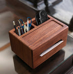 Walnut Wood Multi - Function Tissue Box & Remote Control Holder for Living Room Tables‌