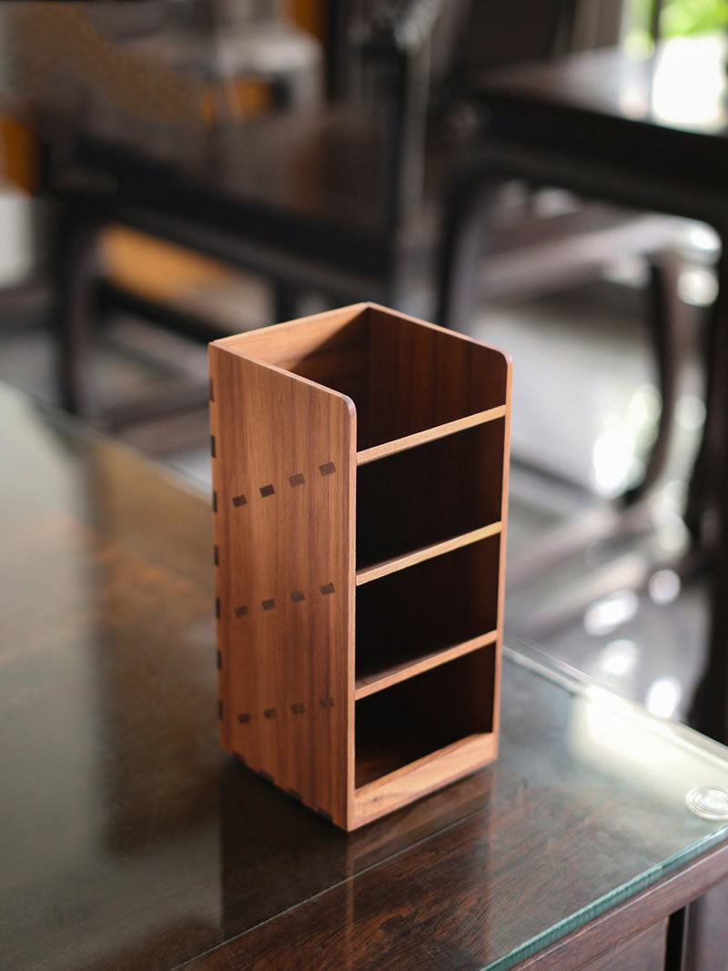 Premium Walnut Wood Desk Organizer & Pen Holder - Stylish Office & Home Storage Solution