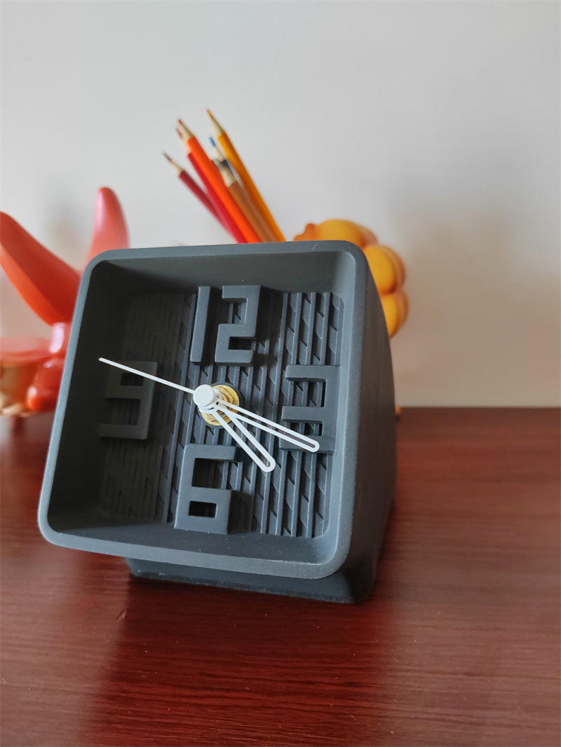 Concrete Desk Clock, Modern Geometric Table Clock with Unique 3D Number Design