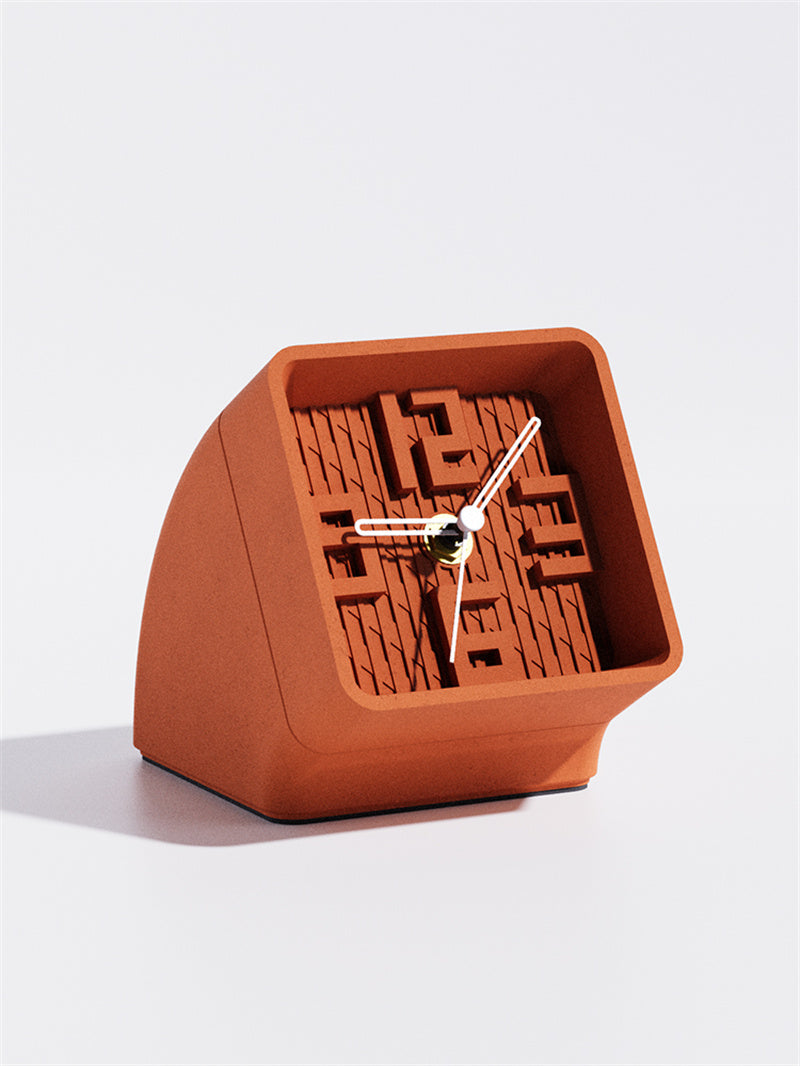 Concrete Desk Clock, Modern Geometric Table Clock with Unique 3D Number Design