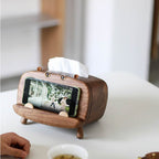 Walnut Wooden Hippo Tissue Box - Wood Tissue Holder & Phone Stand for Modern Home Decor