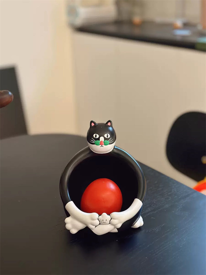 Cute Cat-Shaped Storage Holder – Adorable Black & White Cat Organizer for Remote Controls & Small Items