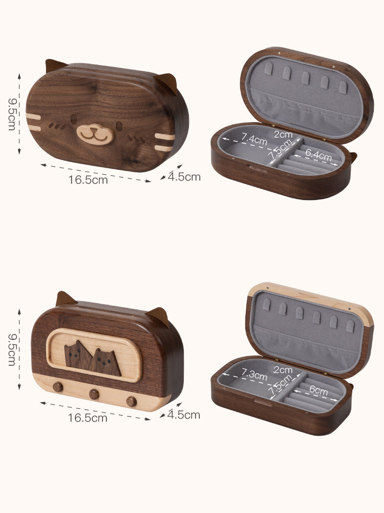 Cute Cat - Shaped Wooden Jewelry Box, Travel - Friendly Organizer for Rings, Earrings & Necklaces