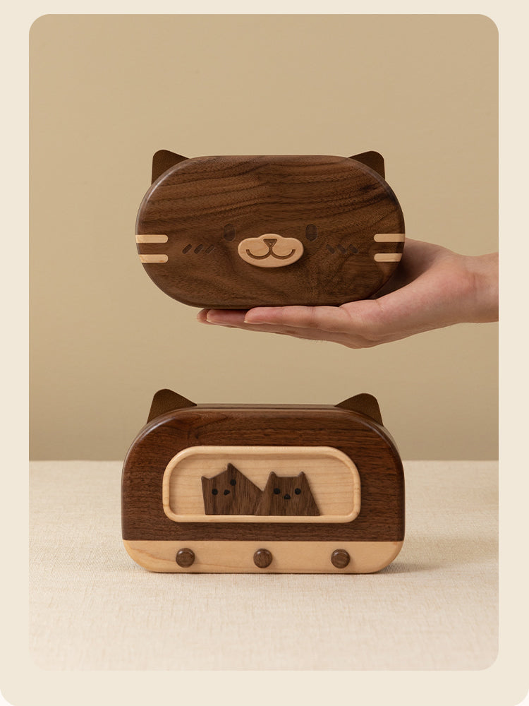 Cute Cat - Shaped Wooden Jewelry Box, Travel - Friendly Organizer for Rings, Earrings & Necklaces