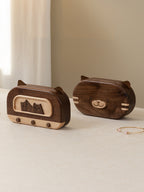 Cute Cat - Shaped Wooden Jewelry Box, Travel - Friendly Organizer for Rings, Earrings & Necklaces