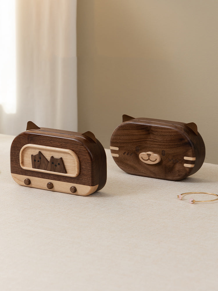 Cute Cat - Shaped Wooden Jewelry Box, Travel - Friendly Organizer for Rings, Earrings & Necklaces