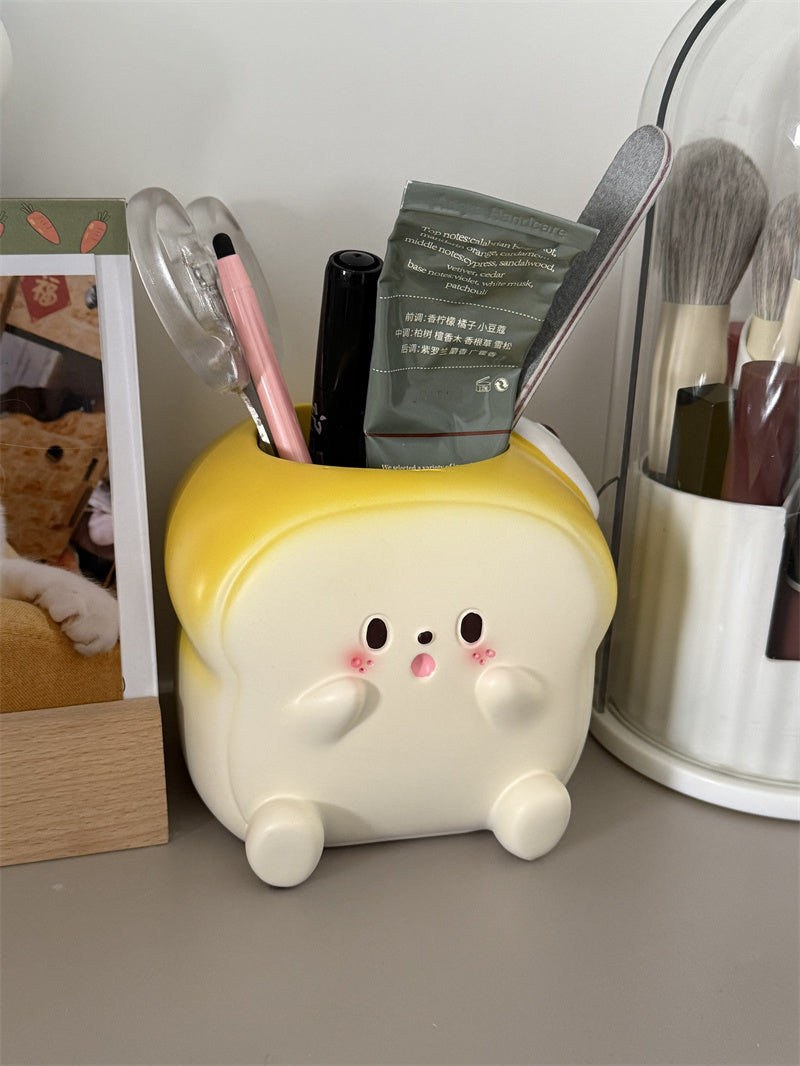 Cute Toast - Shaped Desk Pen Holder, Kawaii Office & School Organizer