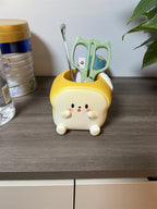 Cute Toast - Shaped Desk Pen Holder, Kawaii Office & School Organizer