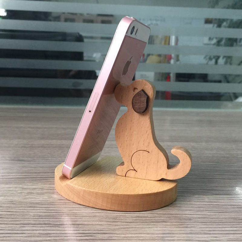 Cute Wooden Dog Phone Stand, Animal - Shaped Cell Phone Holder for Desk
