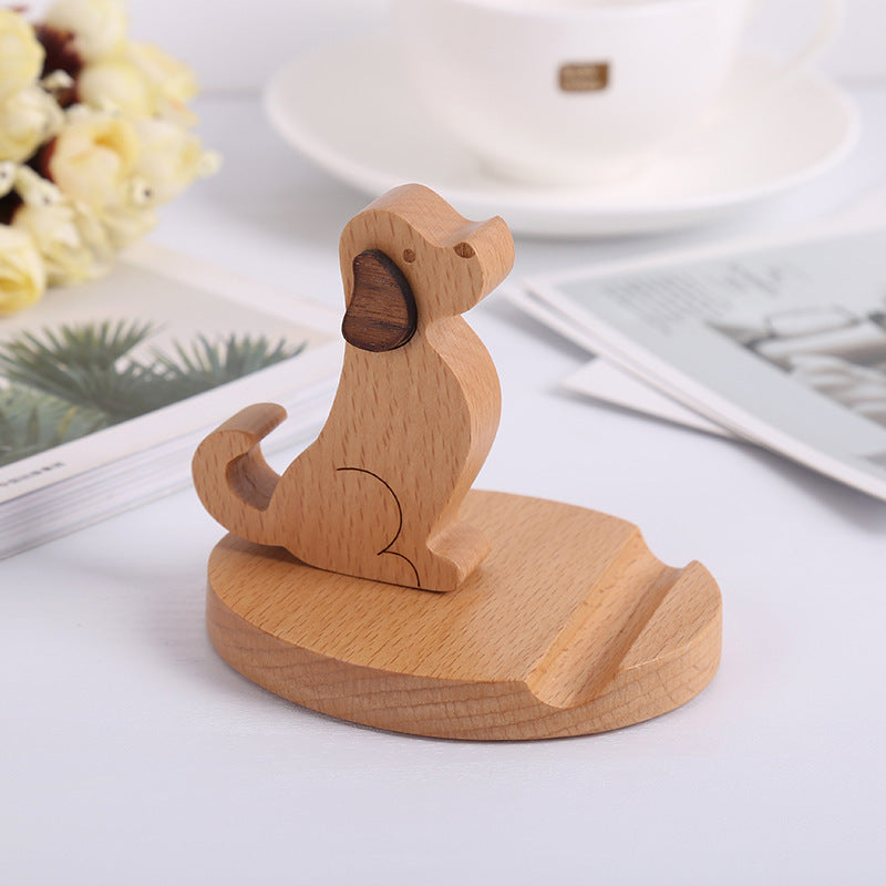 Cute Wooden Dog Phone Stand, Animal - Shaped Cell Phone Holder for Desk