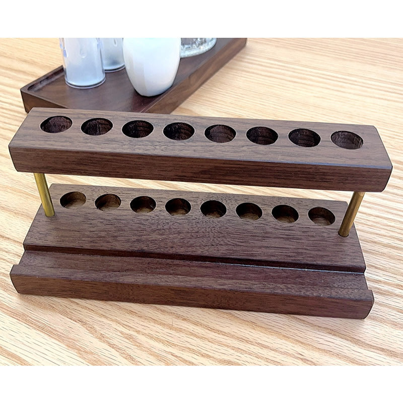 Double-Layer Wooden Pen Holder with Brass Accents, 8 - Slot Desk Organizer for Pens & Markers