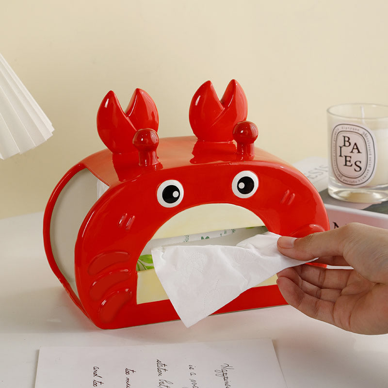 Cute Crab - Shaped Ceramic Tissue Box with Phone Stand, 2 - in - 1 Bathroom/Desk Organizer