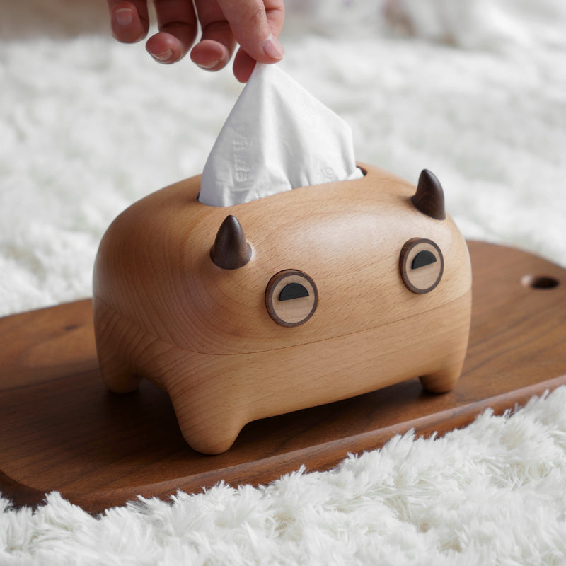 Funny Wooden Monster Tissue Box - Quirky Home & Office Decor