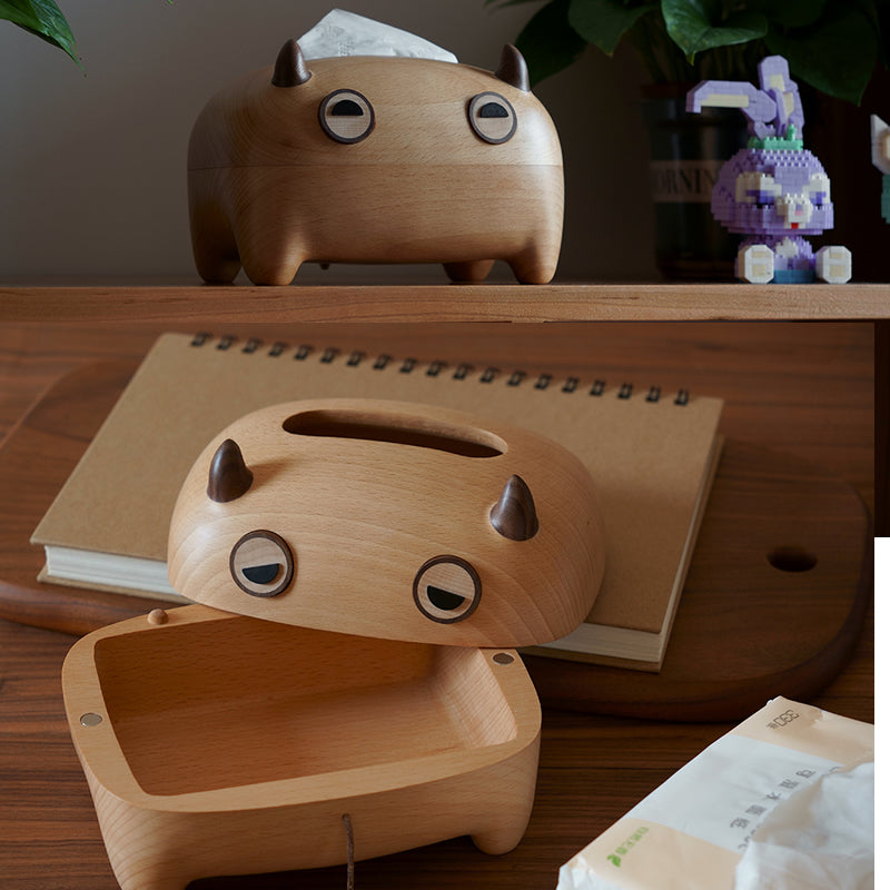 Funny Wooden Monster Tissue Box - Quirky Home & Office Decor