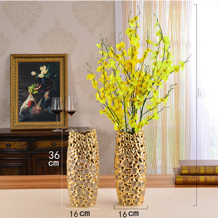 Gold Textured Ceramic Vase - Modern Decorative Home Accent