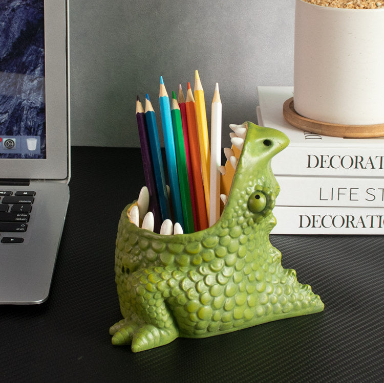 Cute Dinosaur Desk Organizer - Pen Holder, Storage & Succulent Planter