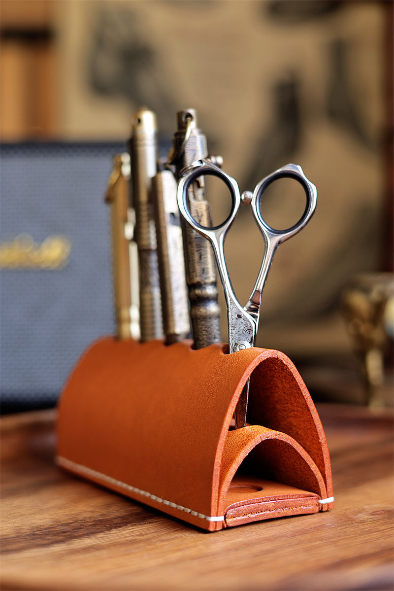 Handmade Leather Makeup Brush Holder, Vintage - Style Organizer for Cosmetic Brushes & Tools