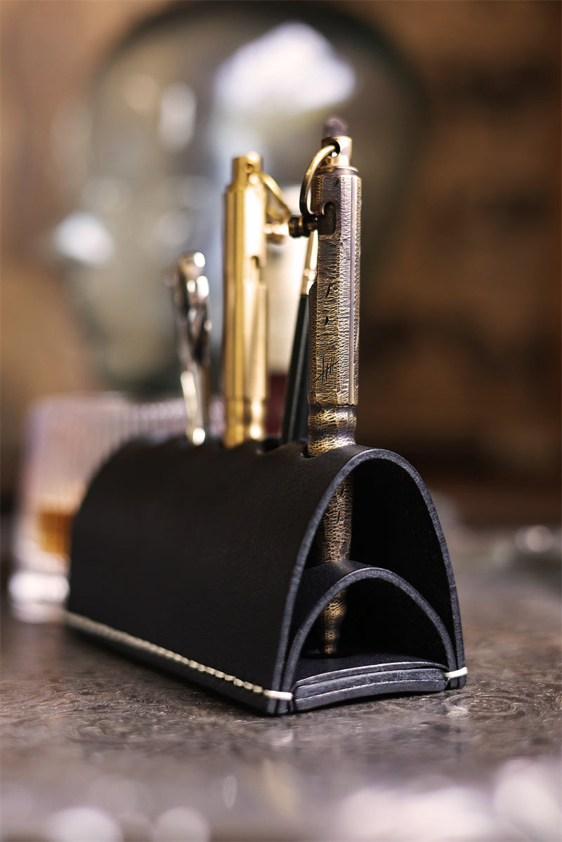 Handmade Leather Makeup Brush Holder, Vintage - Style Organizer for Cosmetic Brushes & Tools