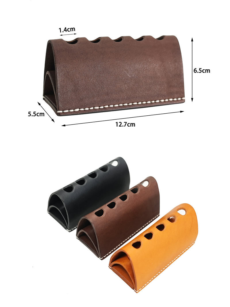 Handmade Leather Makeup Brush Holder, Vintage - Style Organizer for Cosmetic Brushes & Tools