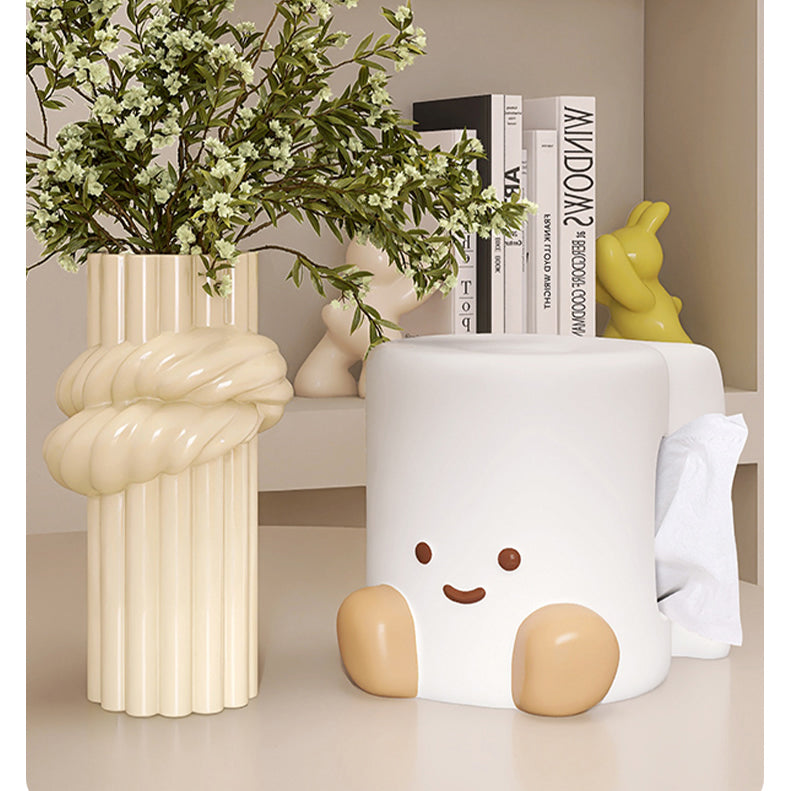 Ceramic Smiley Face Roll - Shaped Tissue Box, Cute Decorative Tissue Holder