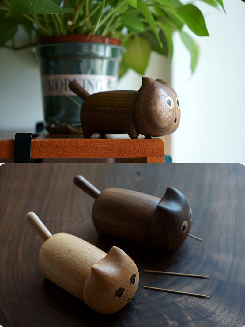 Cute Wooden Cat Toothpick Holder, Novelty Animal - Shaped Toothpick Dispenser