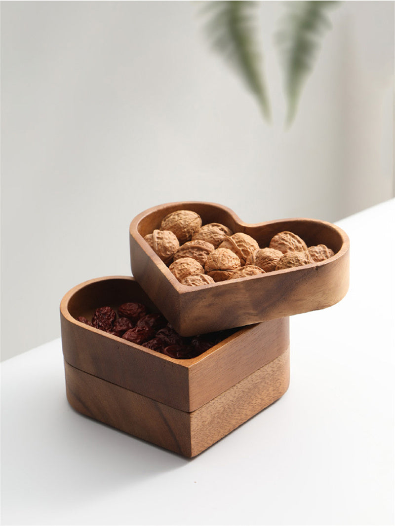 Heart - Shaped Wooden Divided Serving Tray, 4 - Compartment Snack & Appetizer Platter