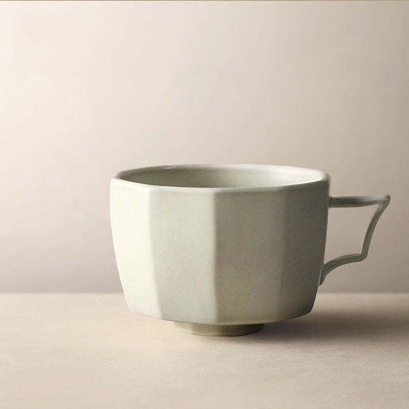 Artisan Ceramic Cup and Saucer Set, Geometric - Shaped Tea/Coffee Cups with Saucers