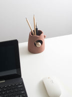 Tree Stump - Shaped Ceramic Pen Holder with Bird Accent, Cute Desk Organizer