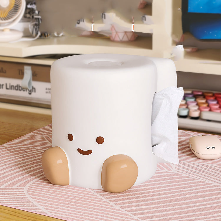 Ceramic Smiley Face Roll - Shaped Tissue Box, Cute Decorative Tissue Holder