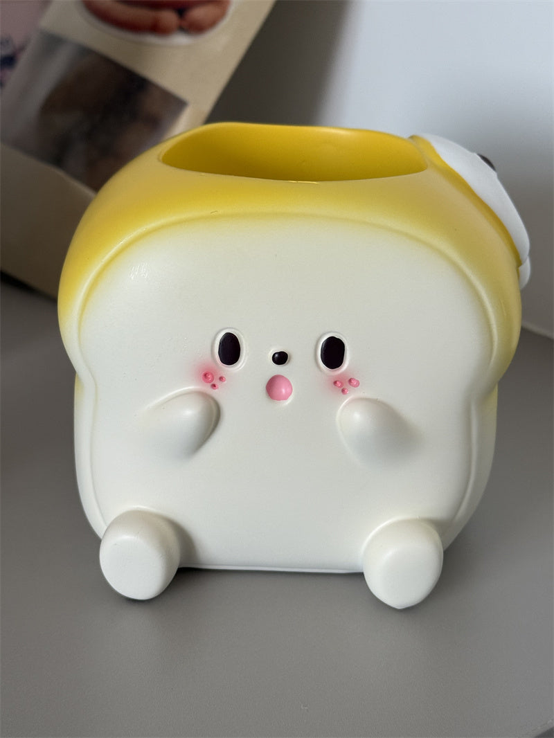 Cute Toast - Shaped Desk Pen Holder, Kawaii Office & School Organizer