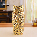 Gold Textured Ceramic Vase - Modern Decorative Home Accent