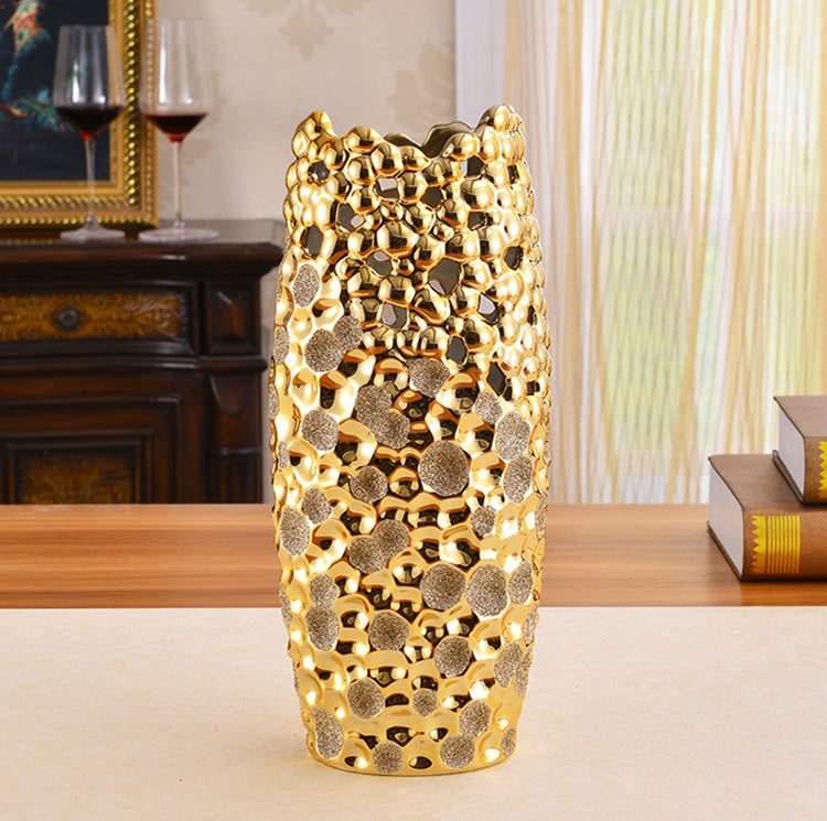 Gold Textured Ceramic Vase - Modern Decorative Home Accent
