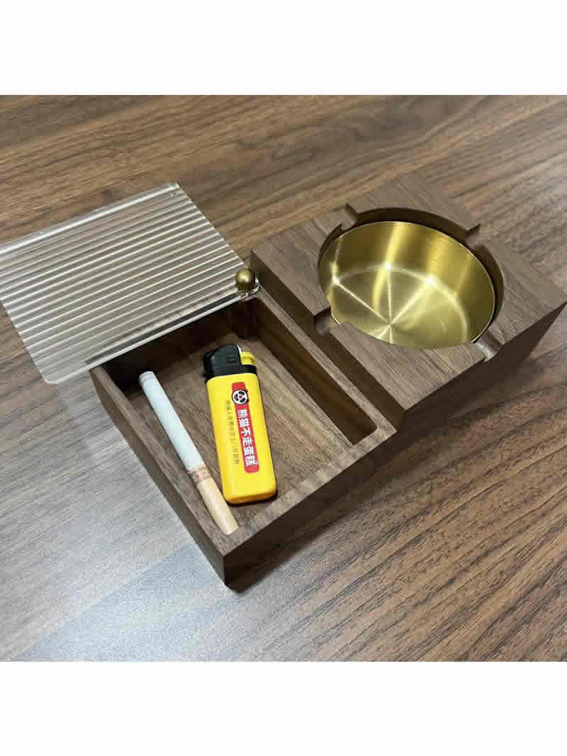 Wooden Cigarette Case with Ashtray, 2 - in - 1 Smoking Accessory Organizer