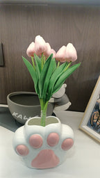 Cute Cat Paw - Shaped Ceramic Vase, Decorative Flower Holder for Home
