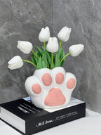 Cute Cat Paw - Shaped Ceramic Vase, Decorative Flower Holder for Home