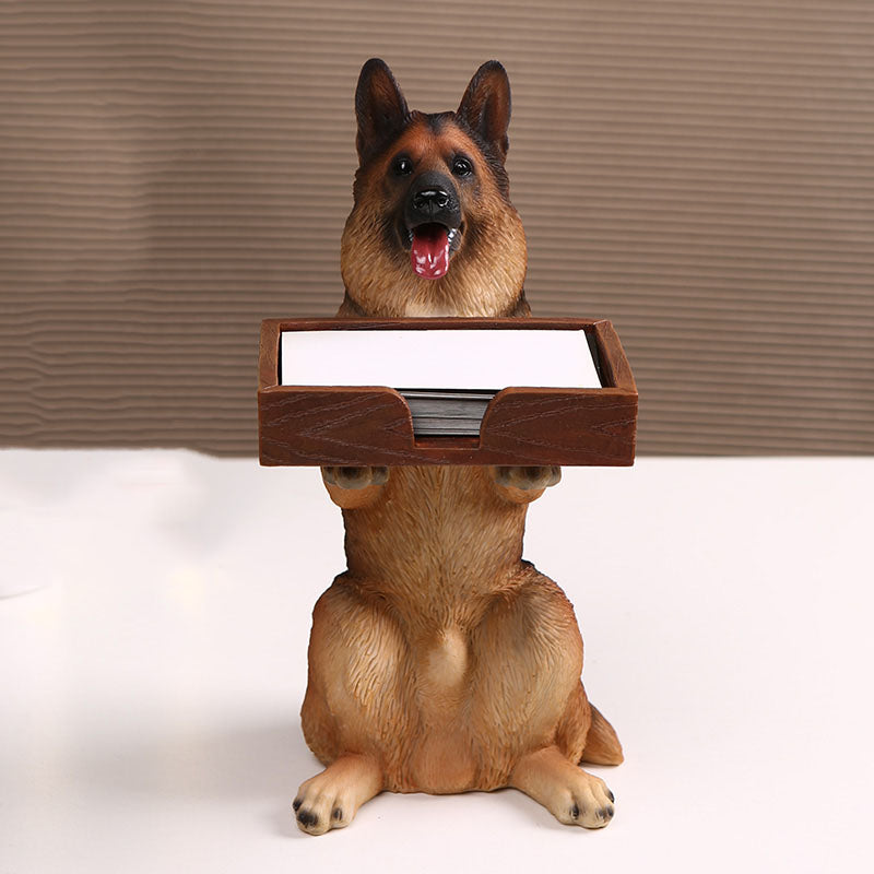 Resin Wolfdog Desk Decor Figurine ,Office Business Card Holder
