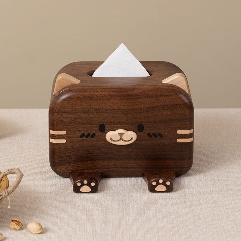 Cat - Shaped Wooden Tissue Box with Phone Stand, Cute Decorative Tissue Holder