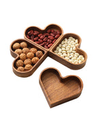 Heart - Shaped Wooden Divided Serving Tray, 4 - Compartment Snack & Appetizer Platter