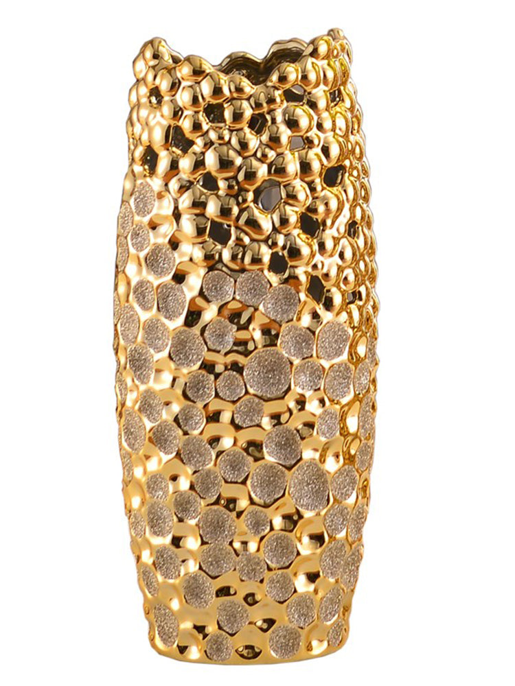 Gold Textured Ceramic Vase - Modern Decorative Home Accent