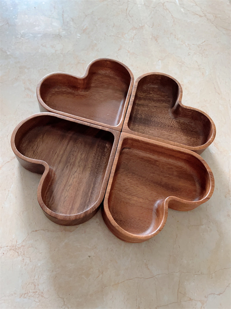 Heart - Shaped Wooden Divided Serving Tray, 4 - Compartment Snack & Appetizer Platter