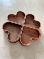 Heart - Shaped Wooden Divided Serving Tray, 4 - Compartment Snack & Appetizer Platter