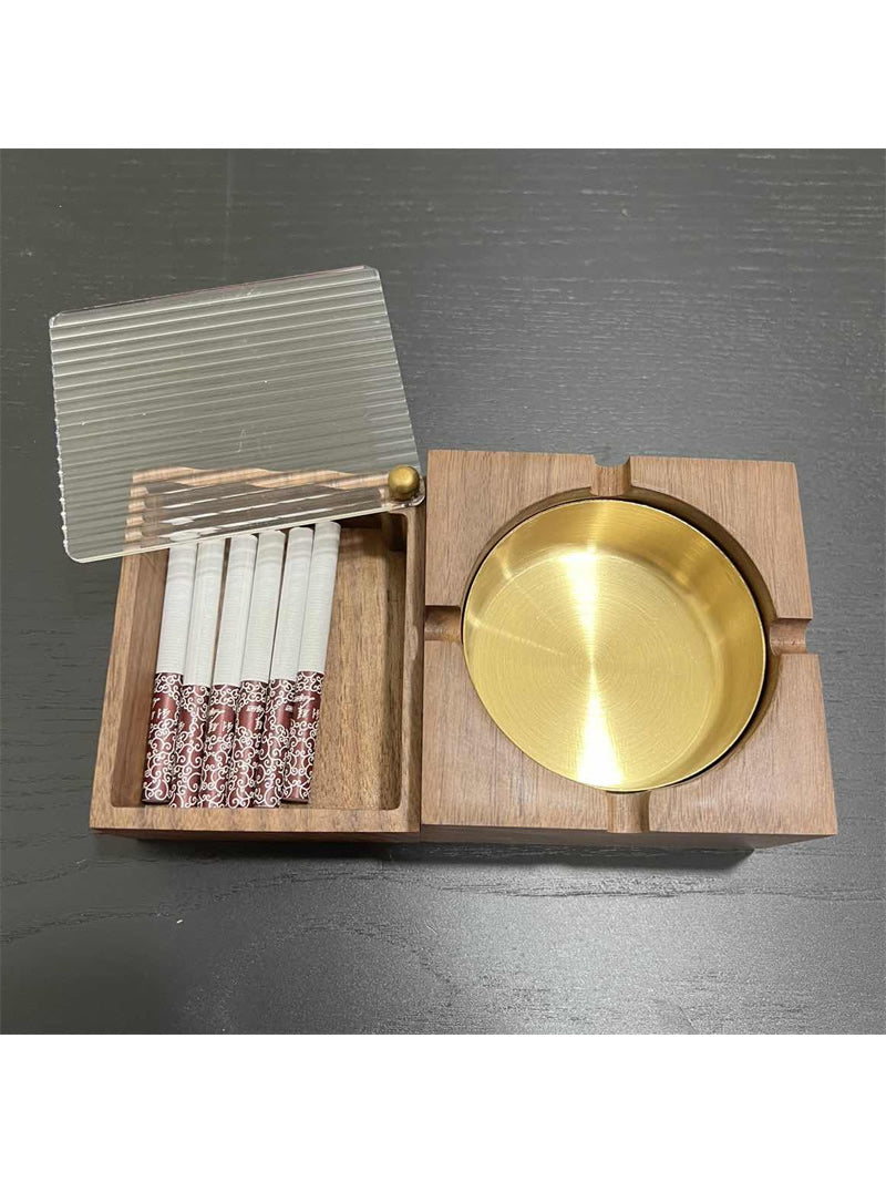 Wooden Cigarette Case with Ashtray, 2 - in - 1 Smoking Accessory Organizer