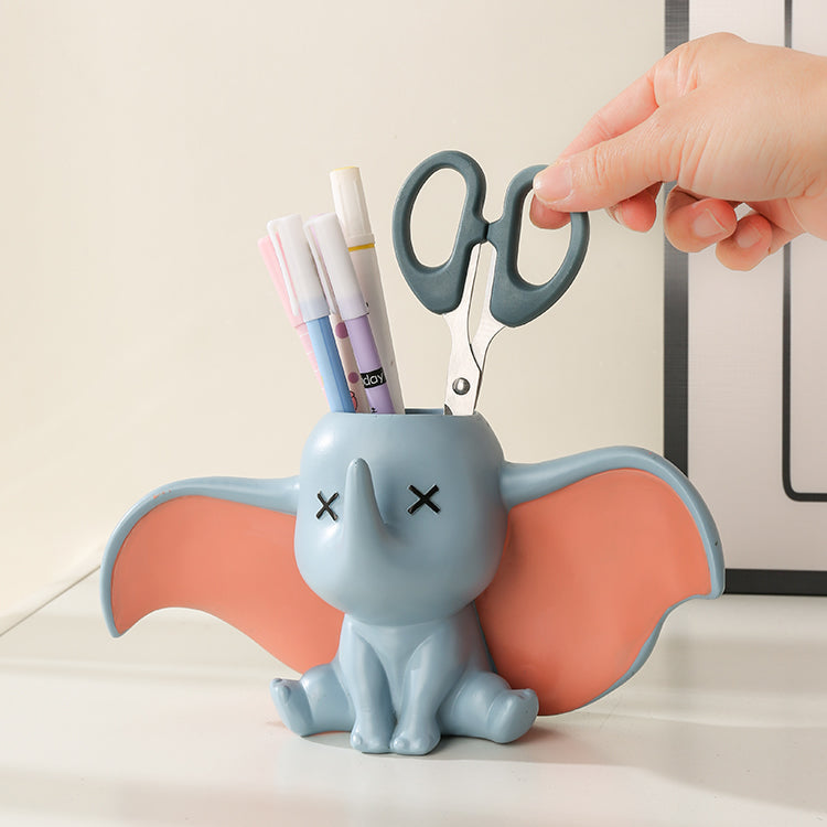 Elephant - Resin Pen Holder, Cute Animal Office Desk Organizer