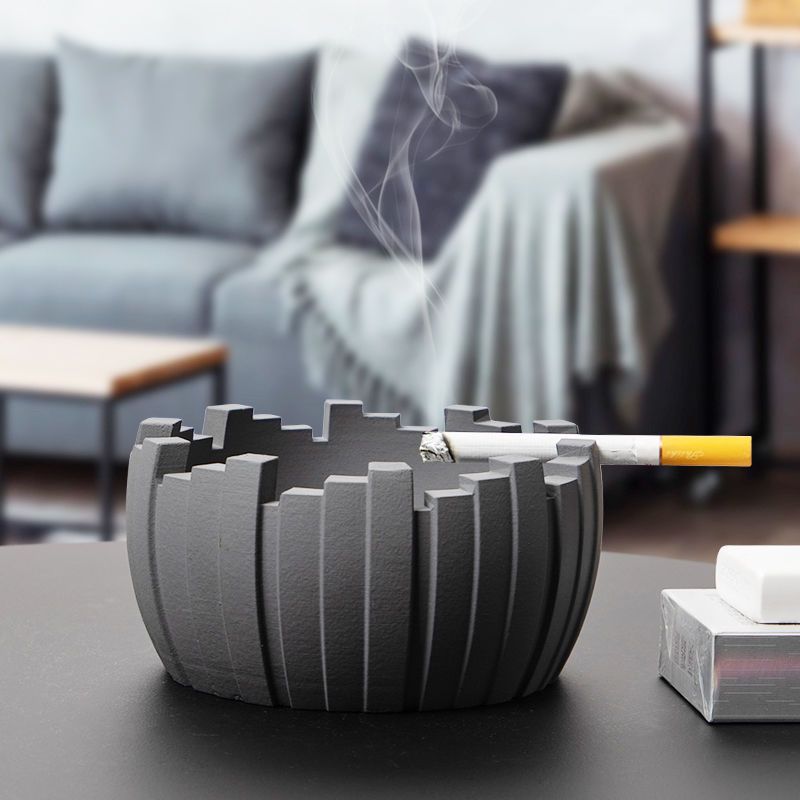 Cement Ashtray with Geometric Art, Modern Minimalist Cigarette Ashtray