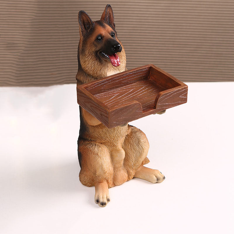 Resin Wolfdog Desk Decor Figurine ,Office Business Card Holder