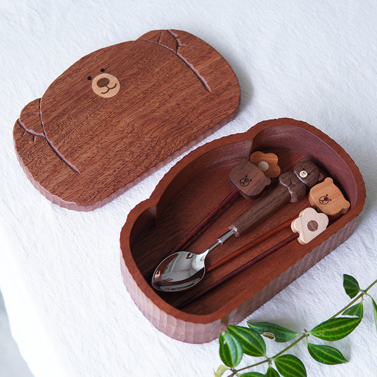 Bear - Shaped Sabili Wood Storage Box, Multi - Use Organizer for Jewelry, Tableware, and Small Items