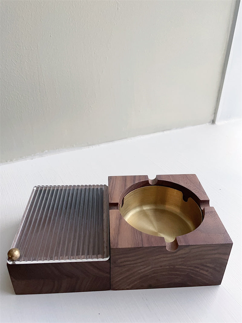 Wooden Cigarette Case with Ashtray, 2 - in - 1 Smoking Accessory Organizer