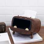 Walnut Wooden Hippo Tissue Box - Wood Tissue Holder & Phone Stand for Modern Home Decor
