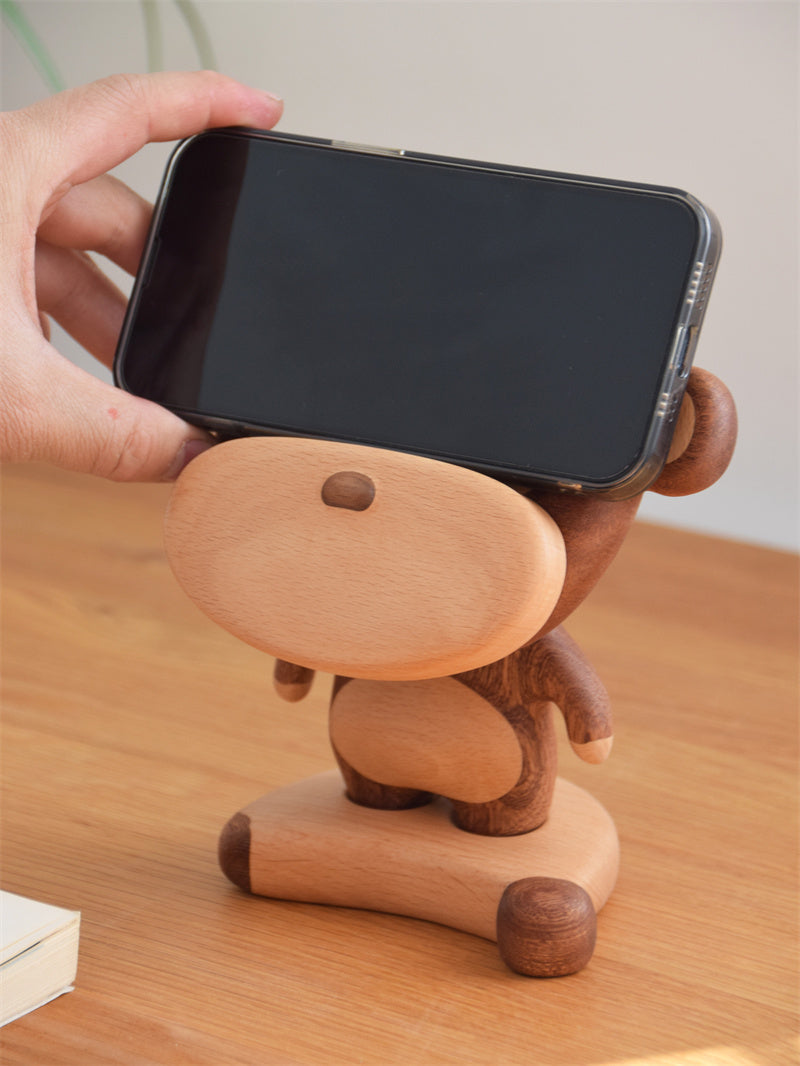 Wooden Monkey - Shaped Phone Stand, Cute Animal Cell Phone Holder for Desk